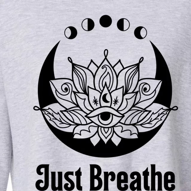 Yoga Meditation Just Breathe Moon Phase Spiritual Teal Aqua Great Gift Cropped Pullover Crew