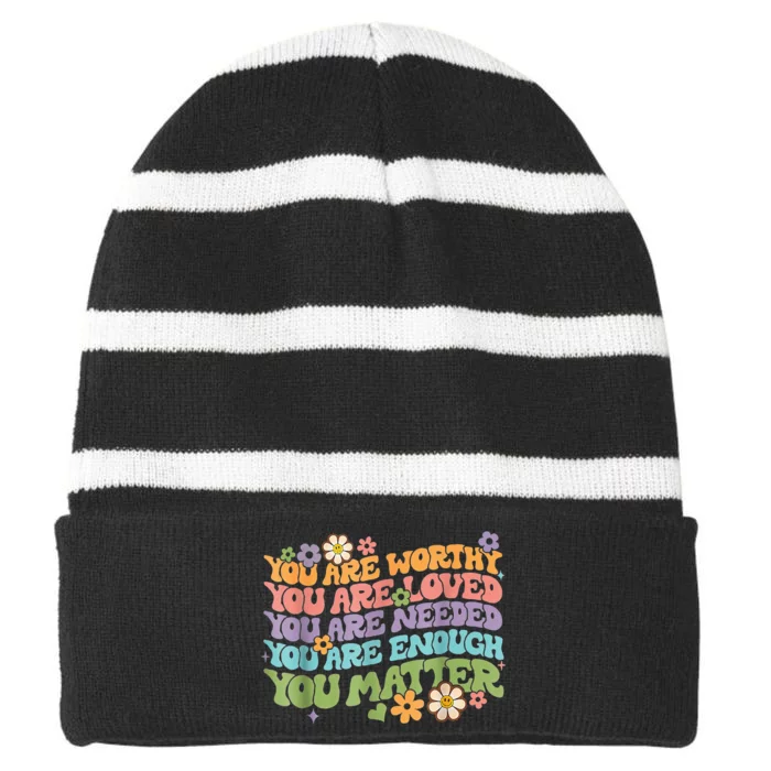 You Matter Kindness Be Kind Groovy Mental Health Awareness Striped Beanie with Solid Band