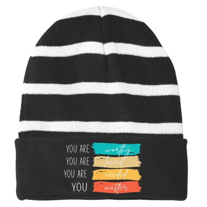 You Matter Kindness Be Kind Groovy Mental Health Awareness Striped Beanie with Solid Band