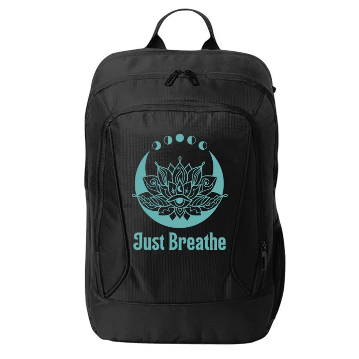 Yoga Meditation Lotus Flower Teal Green Blue Just Breathe Gift City Backpack