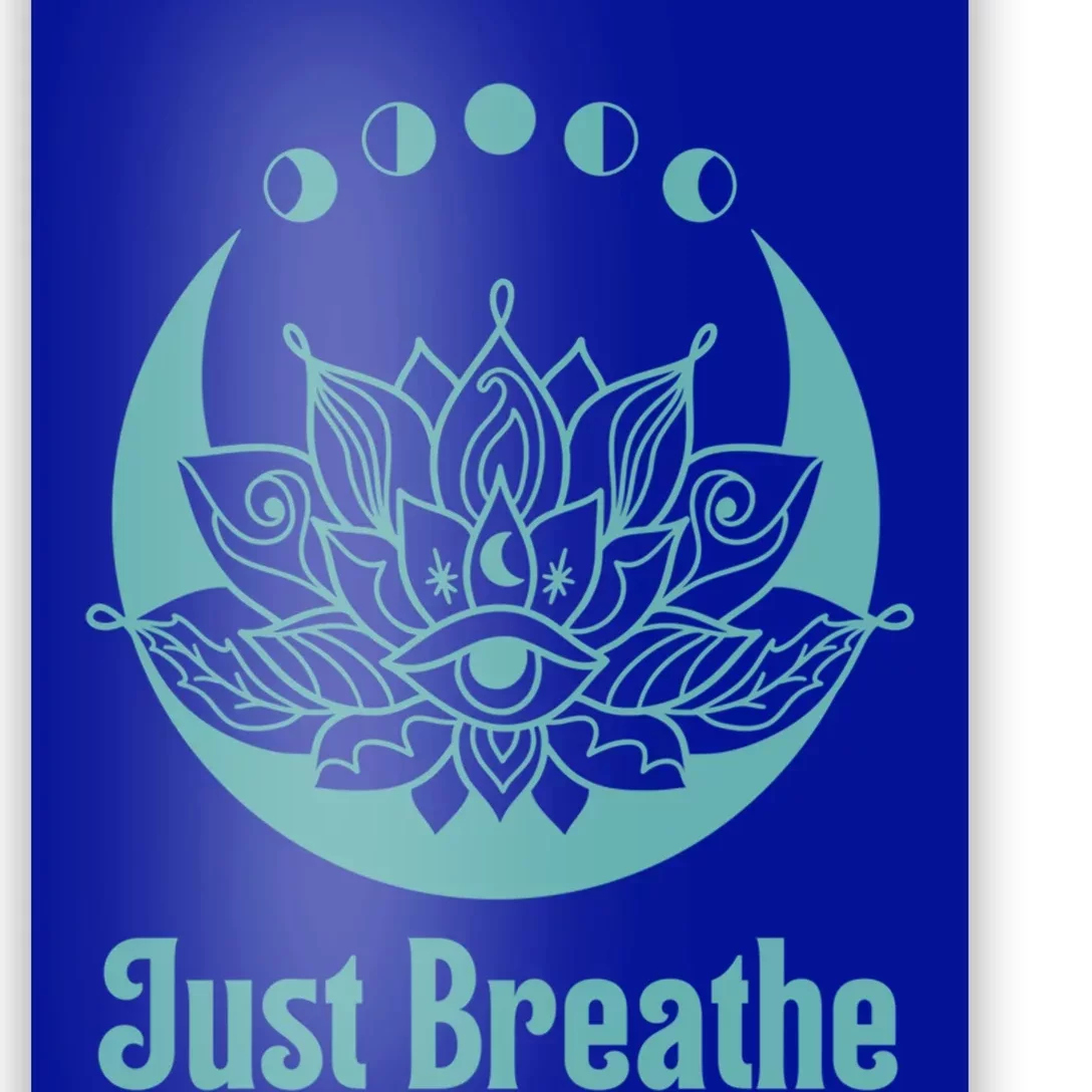 Yoga Meditation Lotus Flower Teal Green Blue Just Breathe Gift Poster