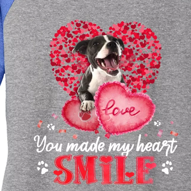 You Make My Heart Smile Staffordshire Bull Terrier Heart Gift Women's Tri-Blend 3/4-Sleeve Raglan Shirt