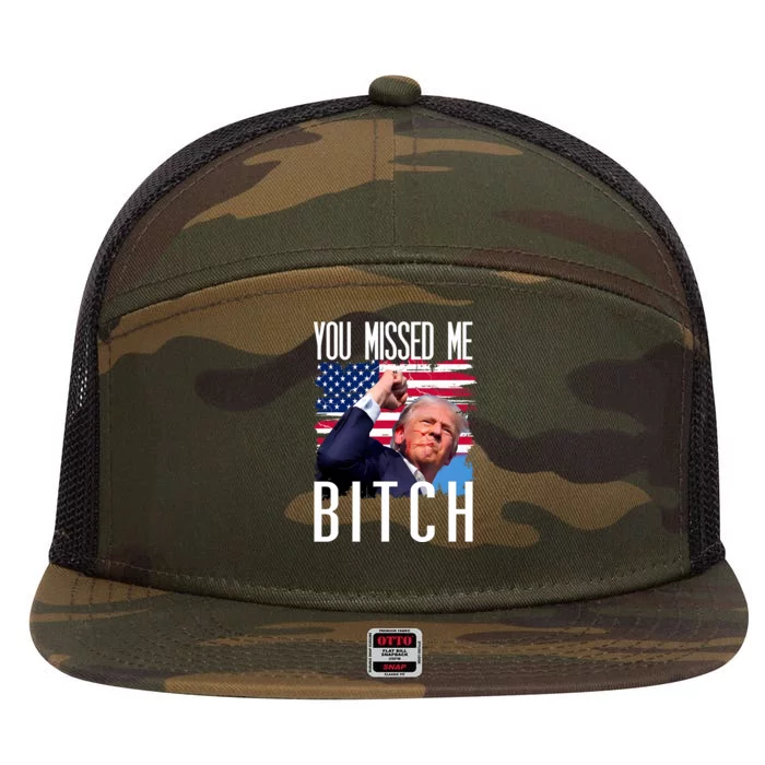 You Missed Me Bitch Trump 2024 Survived 7 Panel Mesh Trucker Snapback Hat