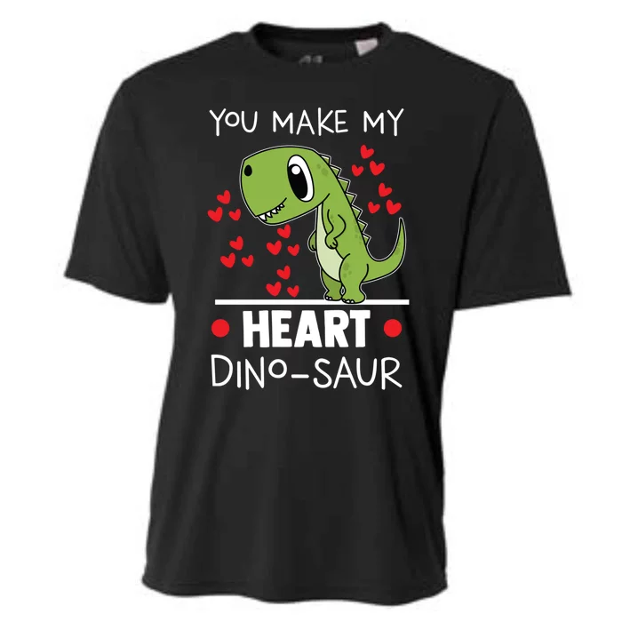 You Make My Heart Dinogiftsaur Funny Dinosaur Valentine's Gift Cooling Performance Crew T-Shirt