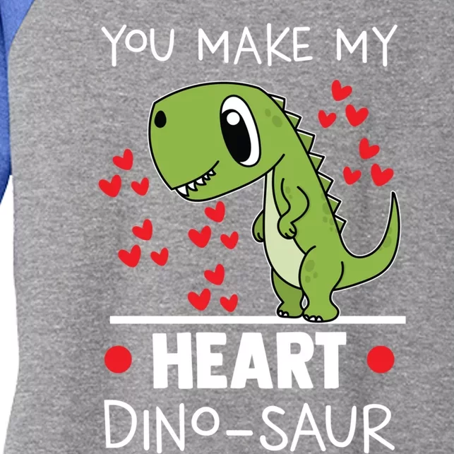 You Make My Heart Dinogiftsaur Funny Dinosaur Valentine's Gift Women's Tri-Blend 3/4-Sleeve Raglan Shirt