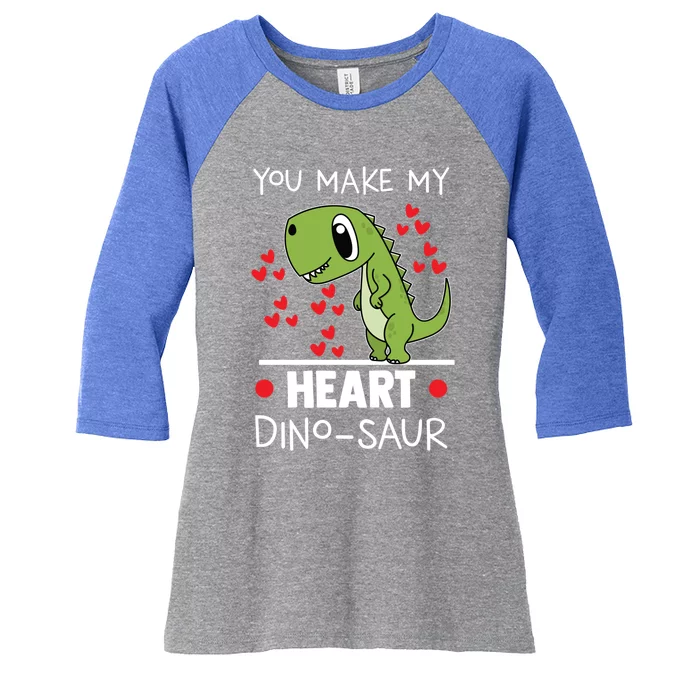 You Make My Heart Dinogiftsaur Funny Dinosaur Valentine's Gift Women's Tri-Blend 3/4-Sleeve Raglan Shirt