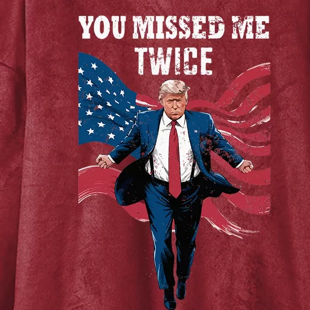 You Missed Me Twice Trump Missed Again Trump 2024 Us Flag Hooded Wearable Blanket