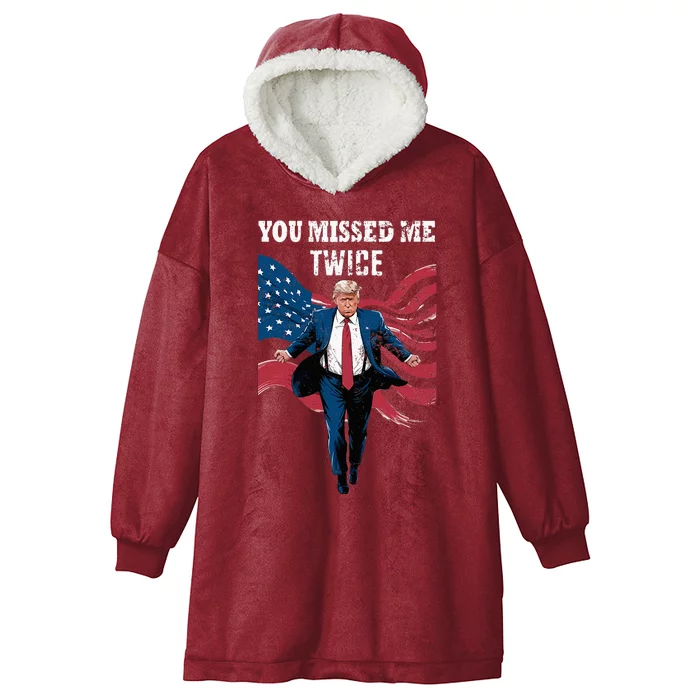 You Missed Me Twice Trump Missed Again Trump 2024 Us Flag Hooded Wearable Blanket