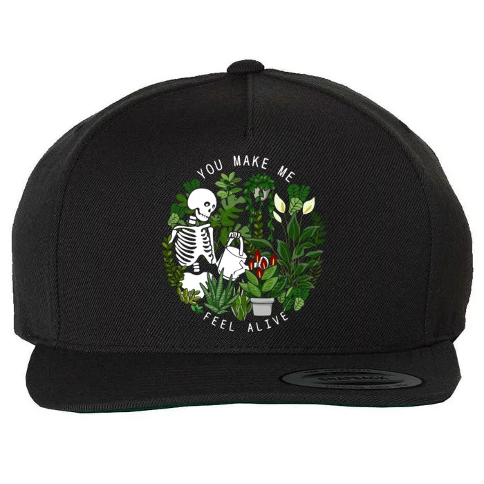 You Make Me Feel Alive Plant Lover Skeleton Wool Snapback Cap