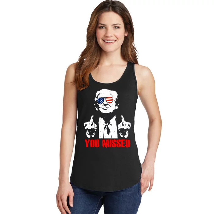 You Missed Middle Finger Trump 2024 Take America Back Pennsylvania Rally Ladies Essential Tank