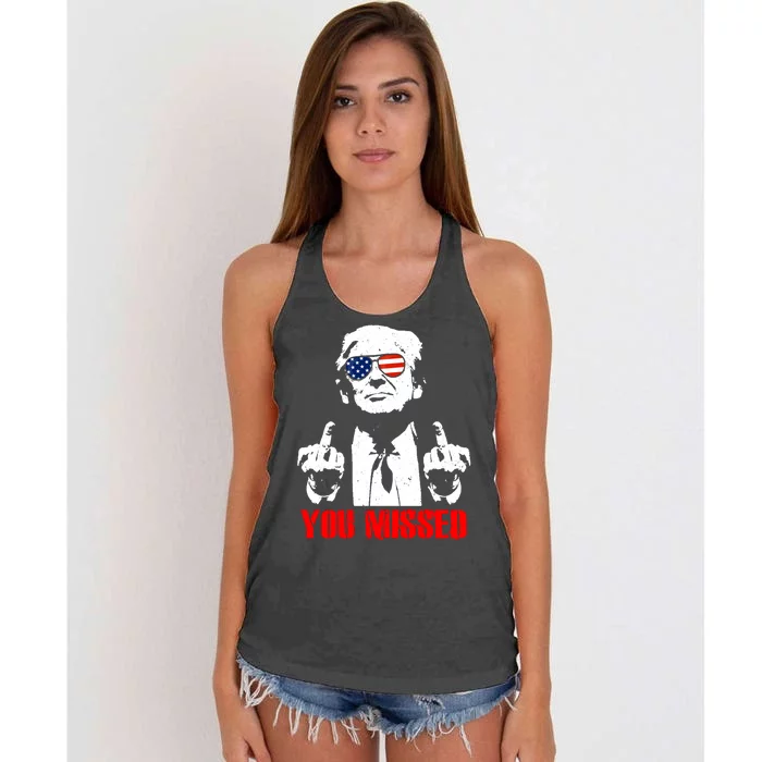 You Missed Middle Finger Trump 2024 Take America Back Pennsylvania Rally Women's Knotted Racerback Tank