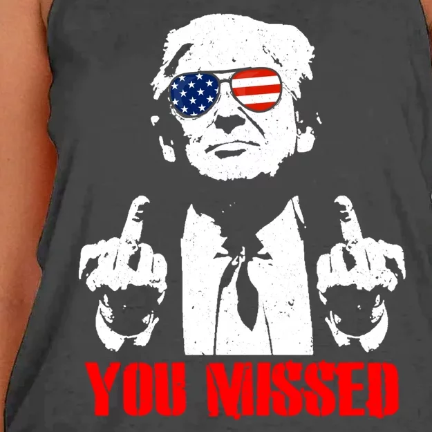 You Missed Middle Finger Trump 2024 Take America Back Pennsylvania Rally Women's Knotted Racerback Tank