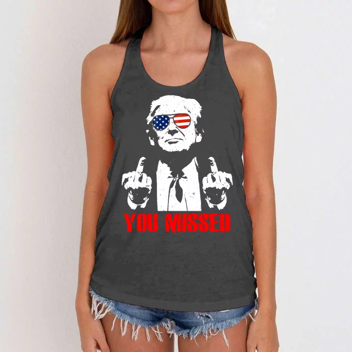 You Missed Middle Finger Trump 2024 Take America Back Pennsylvania Rally Women's Knotted Racerback Tank