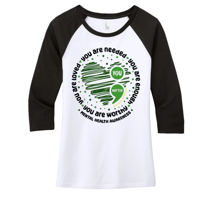 You Matter Mental Health Awareness Heart Women's Tri-Blend 3/4-Sleeve Raglan Shirt