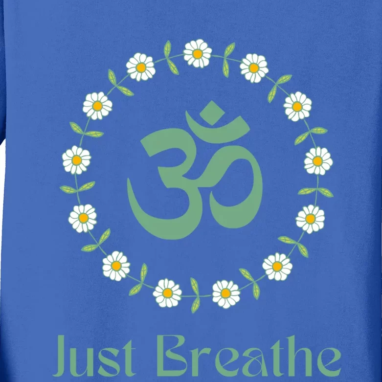 Yoga Meditation New Age Groovy Retro Just Breathe Sage Green Great Gift Kids Long Sleeve Shirt