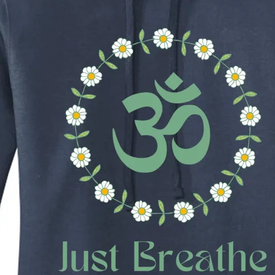 Yoga Meditation New Age Groovy Retro Just Breathe Sage Green Great Gift Women's Pullover Hoodie