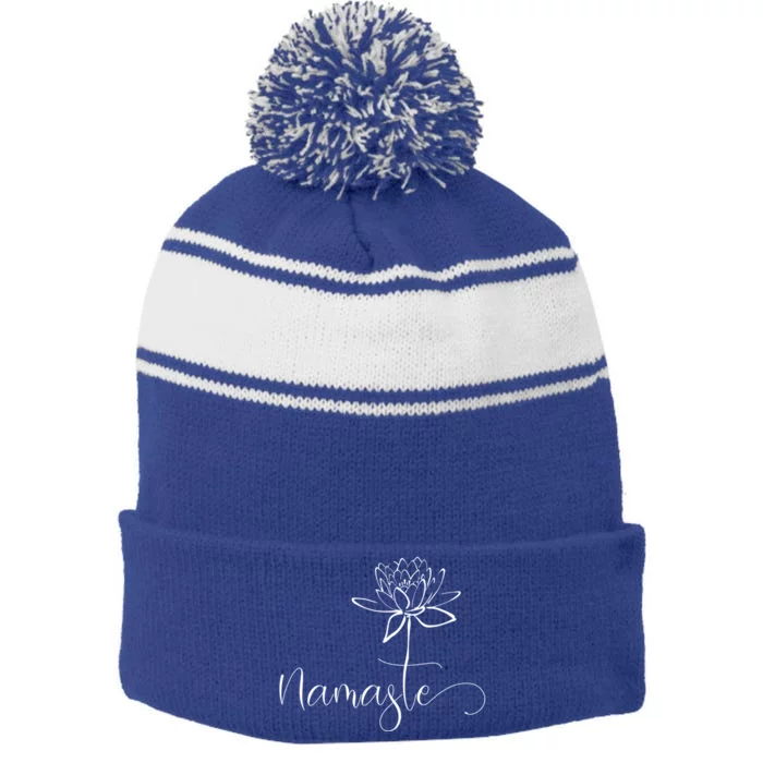 Yoga Mamas Outfit Namasté Lettering With Lotus Flower White Gift Stripe Pom Pom Beanie