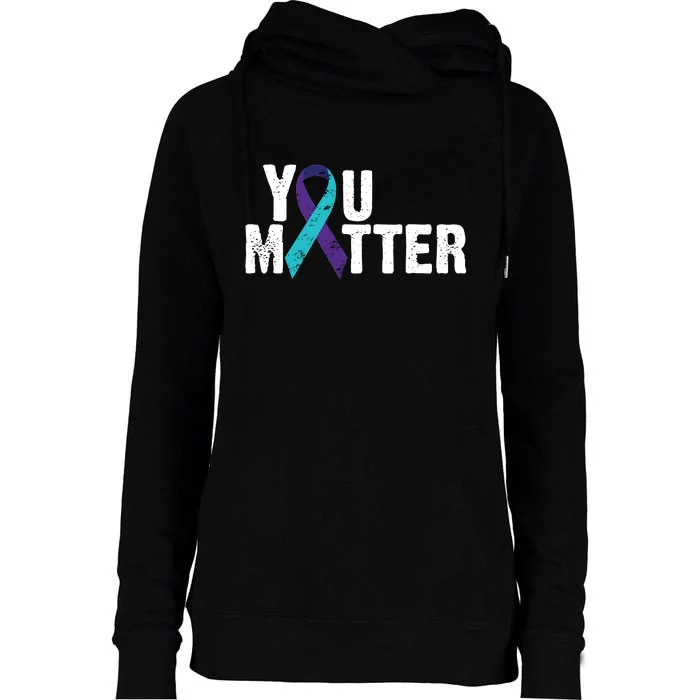 You Matter Purple Teal Ribbon Suicide Prevention Awareness Womens Funnel Neck Pullover Hood