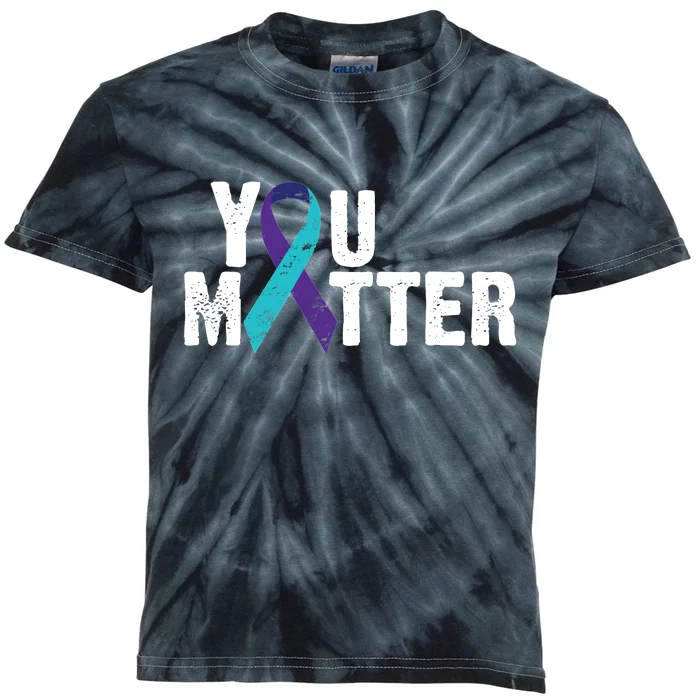 You Matter Purple Teal Ribbon Suicide Prevention Awareness Kids Tie-Dye T-Shirt