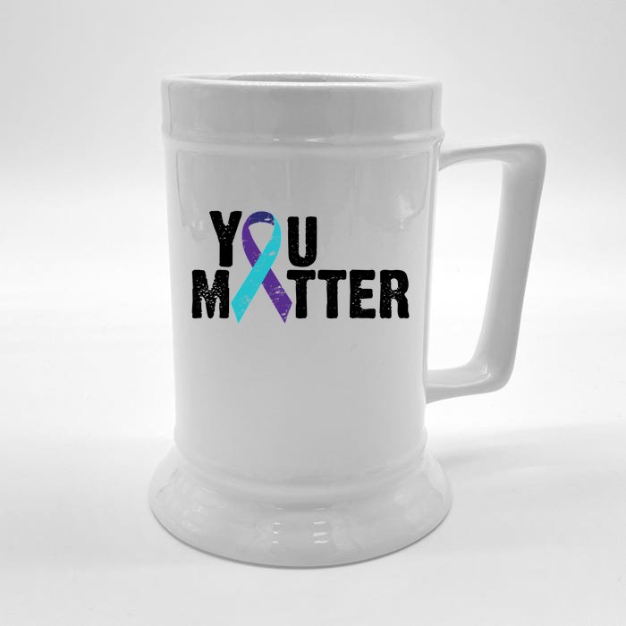 You Matter Purple Teal Ribbon Suicide Prevention Awareness Front & Back Beer Stein