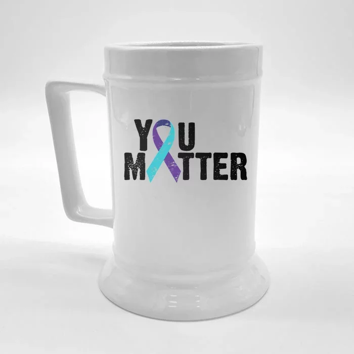 You Matter Purple Teal Ribbon Suicide Prevention Awareness Front & Back Beer Stein