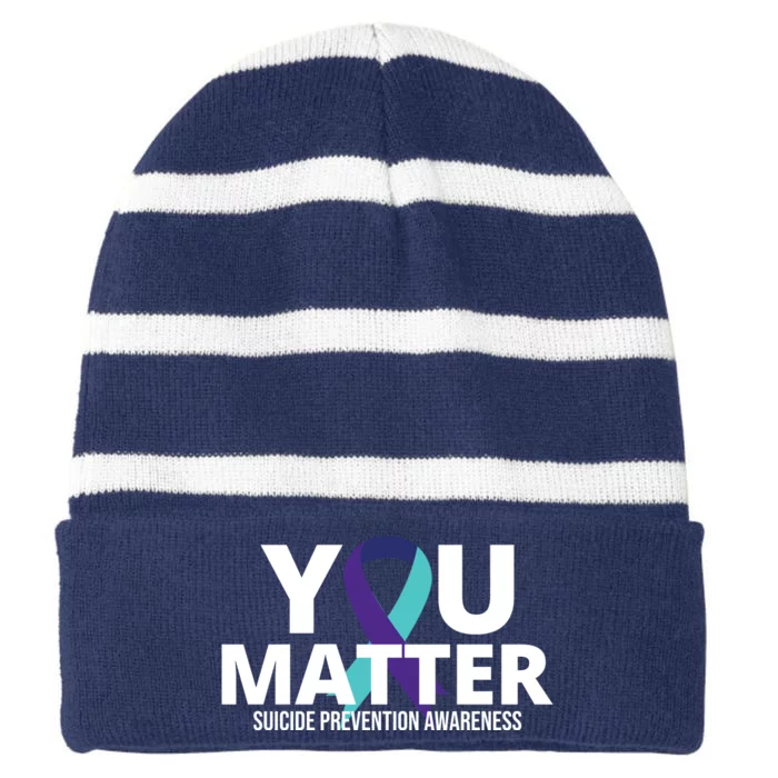 You Matter Suicide Prevention Awareness Ribbon Striped Beanie with Solid Band