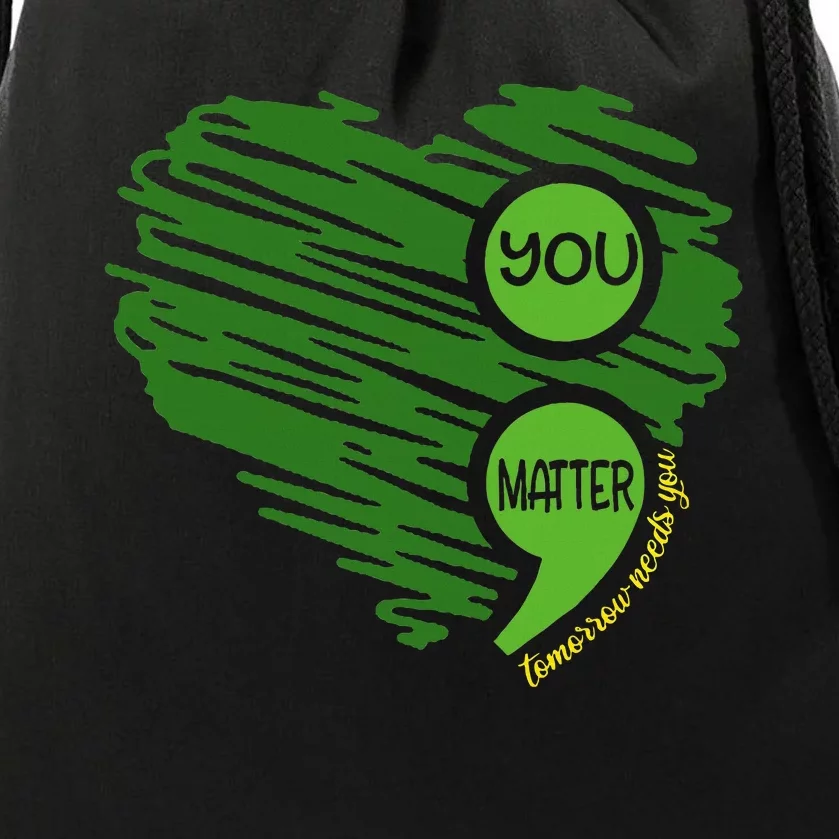 You Matter Semicolon Heart Retro Mental Health Awareness Drawstring Bag