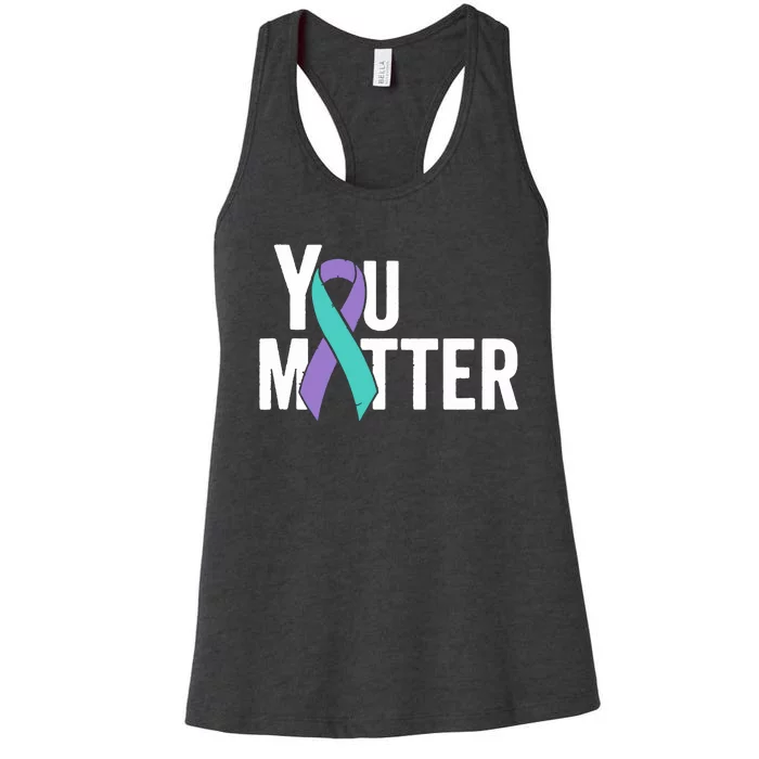 You Matter Suicide Prevention Teal Purple Awareness Ribbon Women's Racerback Tank