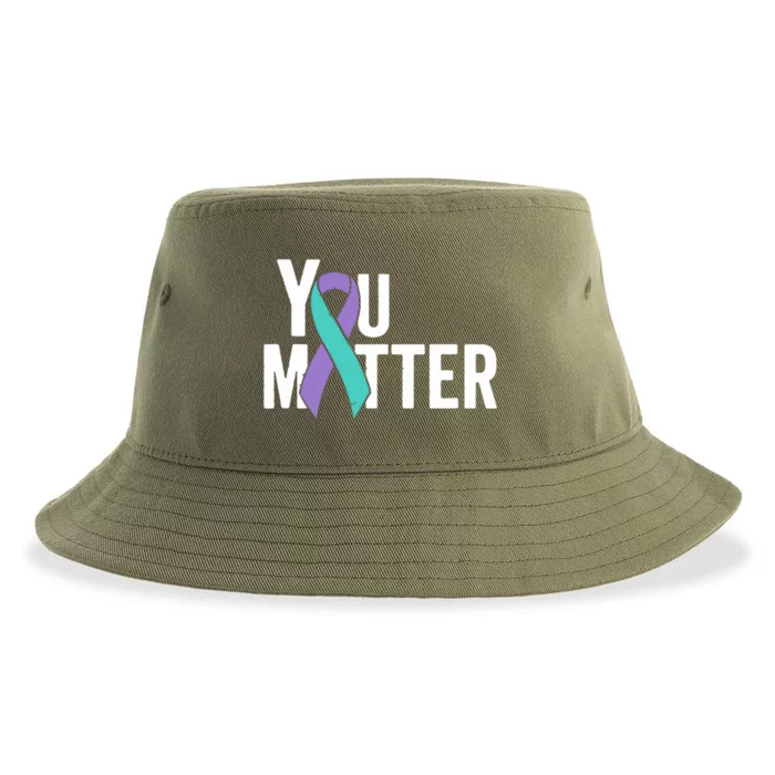 You Matter Suicide Prevention Teal Purple Awareness Ribbon Sustainable Bucket Hat