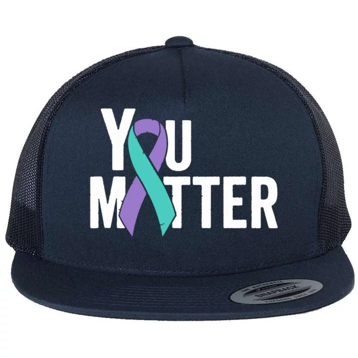 You Matter Suicide Prevention Teal Purple Awareness Ribbon Flat Bill Trucker Hat