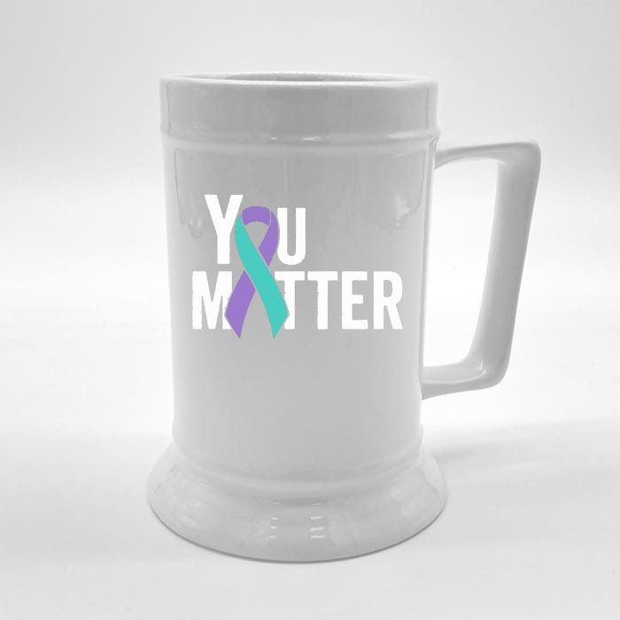 You Matter Suicide Prevention Teal Purple Awareness Ribbon Front & Back Beer Stein