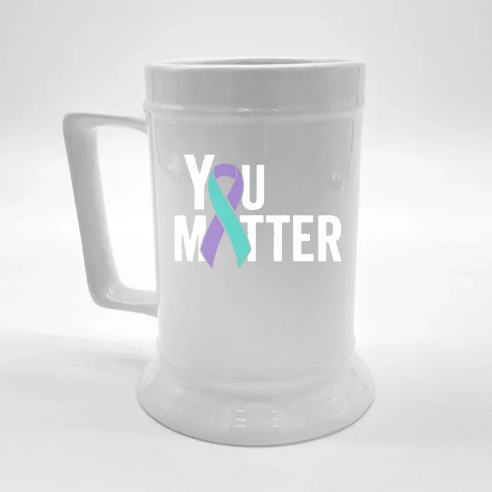 You Matter Suicide Prevention Teal Purple Awareness Ribbon Front & Back Beer Stein