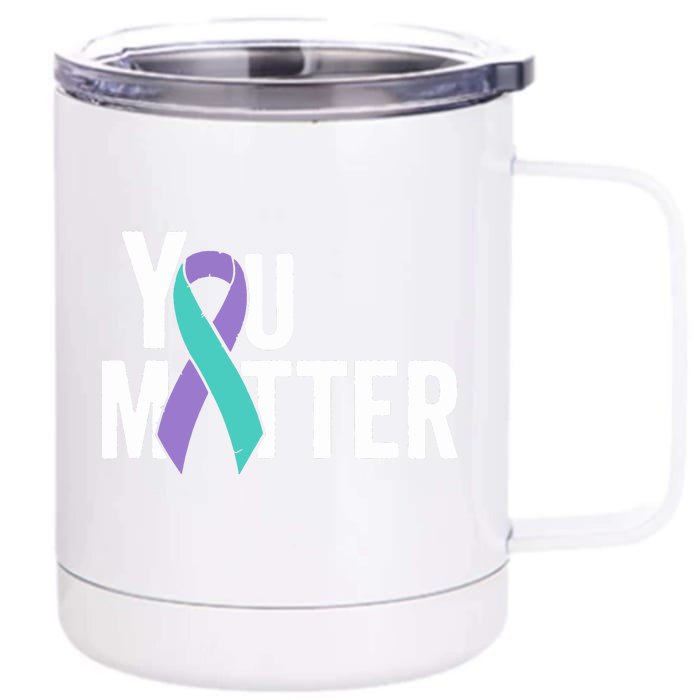 You Matter Suicide Prevention Teal Purple Awareness Ribbon Front & Back 12oz Stainless Steel Tumbler Cup