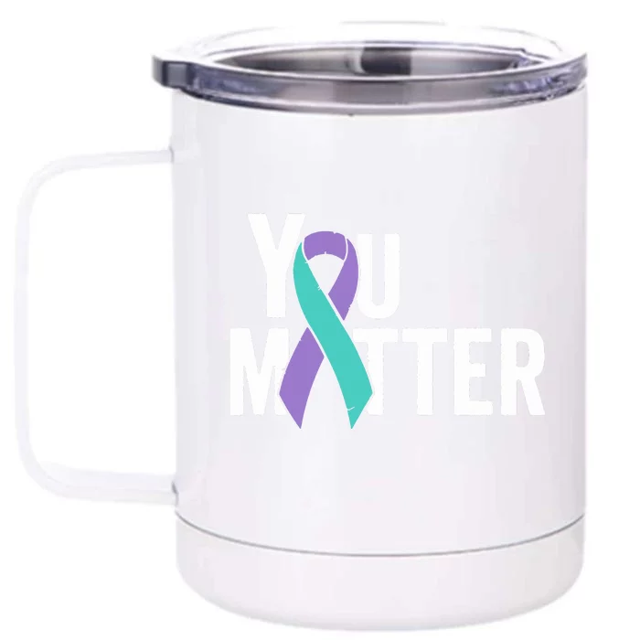 You Matter Suicide Prevention Teal Purple Awareness Ribbon Front & Back 12oz Stainless Steel Tumbler Cup