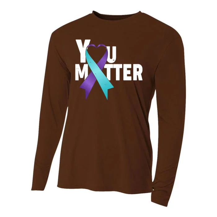 You Matter Suicide Prevention Awareness Teal Purple Heart Ribbon Cooling Performance Long Sleeve Crew