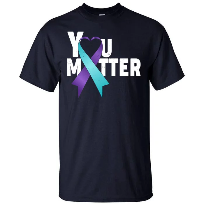 You Matter Suicide Prevention Awareness Teal Purple Heart Ribbon Tall T-Shirt