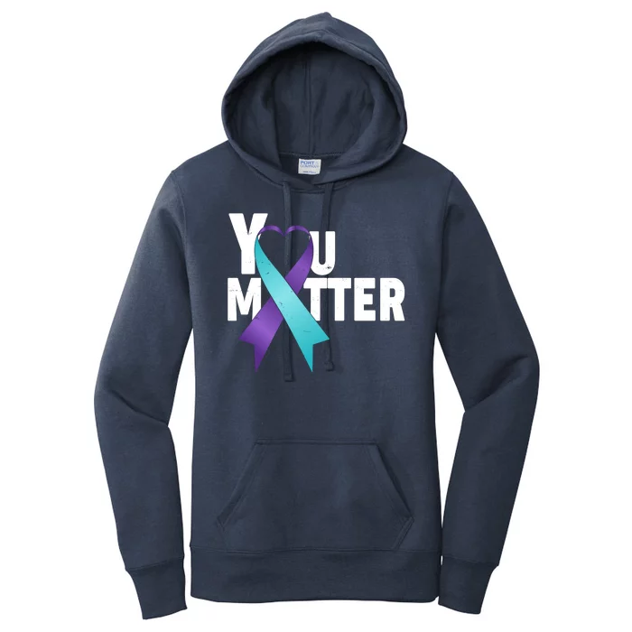 You Matter Suicide Prevention Awareness Teal Purple Heart Ribbon Women's Pullover Hoodie