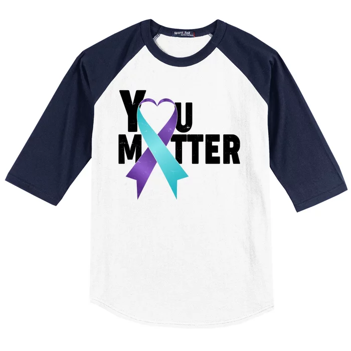 You Matter Suicide Prevention Awareness Teal Purple Heart Ribbon Baseball Sleeve Shirt