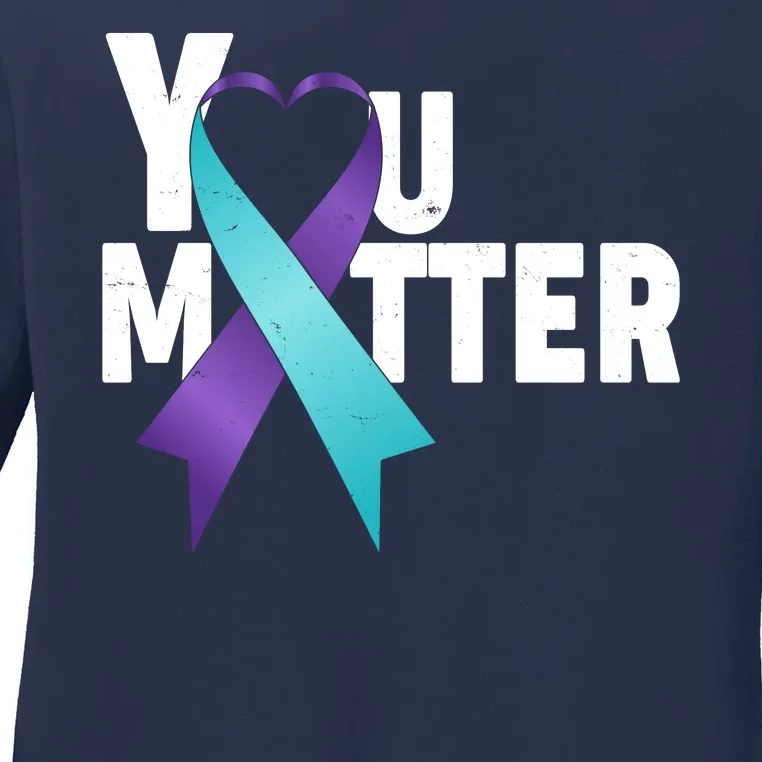 You Matter Suicide Prevention Awareness Teal Purple Heart Ribbon Ladies Long Sleeve Shirt