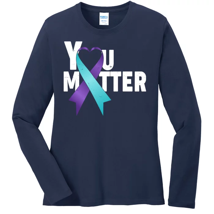 You Matter Suicide Prevention Awareness Teal Purple Heart Ribbon Ladies Long Sleeve Shirt