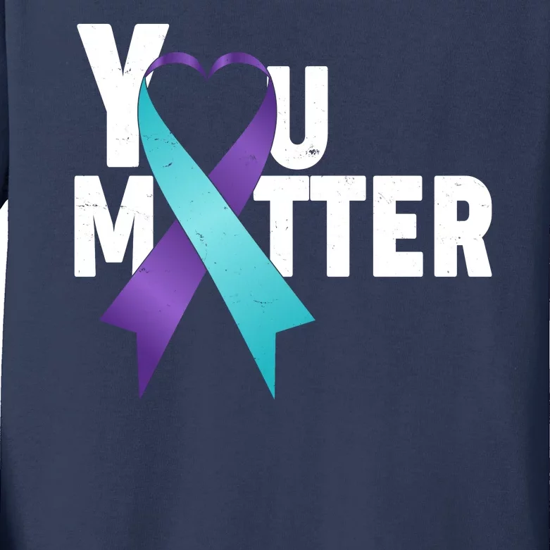 You Matter Suicide Prevention Awareness Teal Purple Heart Ribbon Kids Long Sleeve Shirt