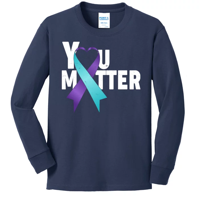 You Matter Suicide Prevention Awareness Teal Purple Heart Ribbon Kids Long Sleeve Shirt