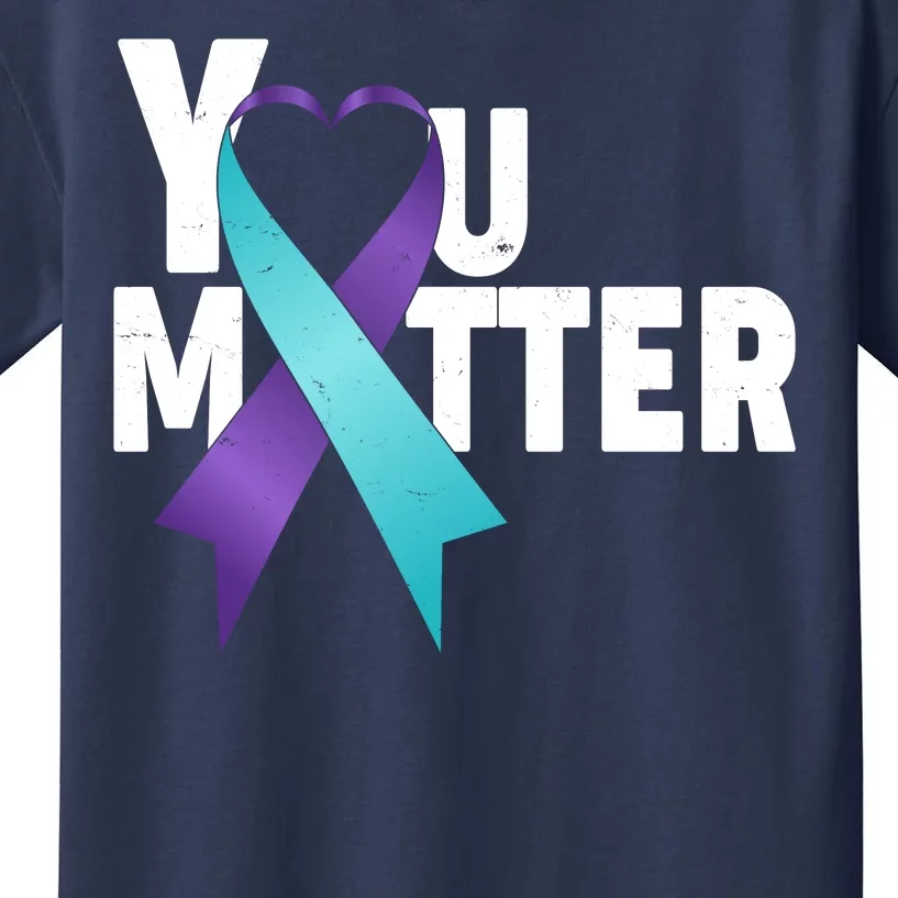 You Matter Suicide Prevention Awareness Teal Purple Heart Ribbon Kids T-Shirt