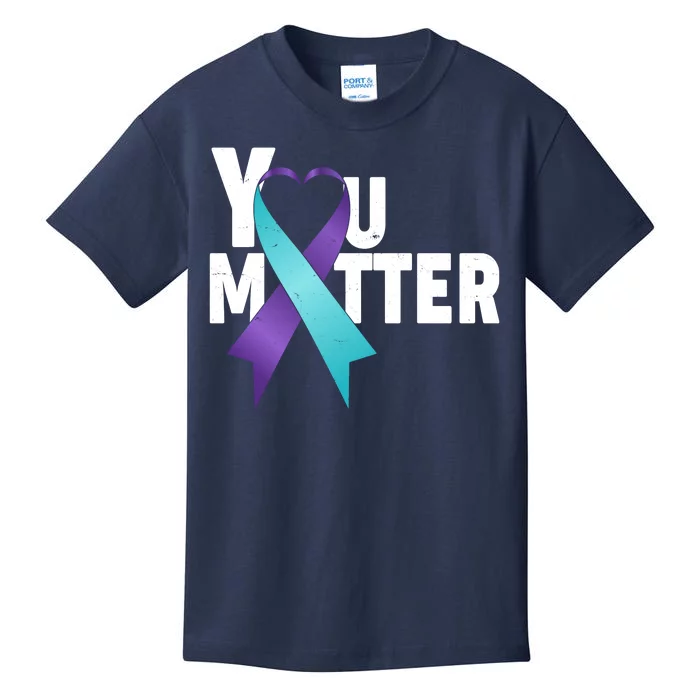 You Matter Suicide Prevention Awareness Teal Purple Heart Ribbon Kids T-Shirt