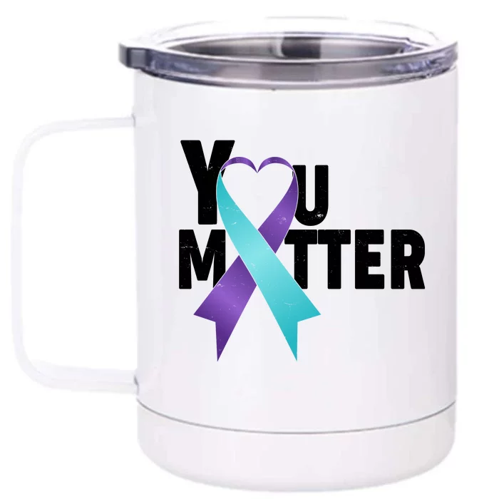 You Matter Suicide Prevention Awareness Teal Purple Heart Ribbon Front & Back 12oz Stainless Steel Tumbler Cup