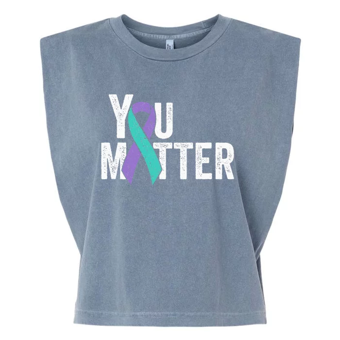 You Matter Suicide Prevention Teal Purple Awareness Ribbon Garment-Dyed Women's Muscle Tee