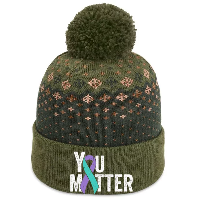 You Matter Suicide Prevention Teal Purple Awareness Ribbon The Baniff Cuffed Pom Beanie