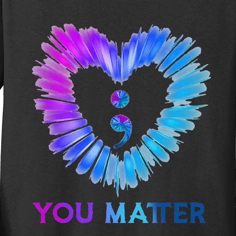 You Matter Suicide Awareness And Prevention Semicolon Heart Kids Long Sleeve Shirt