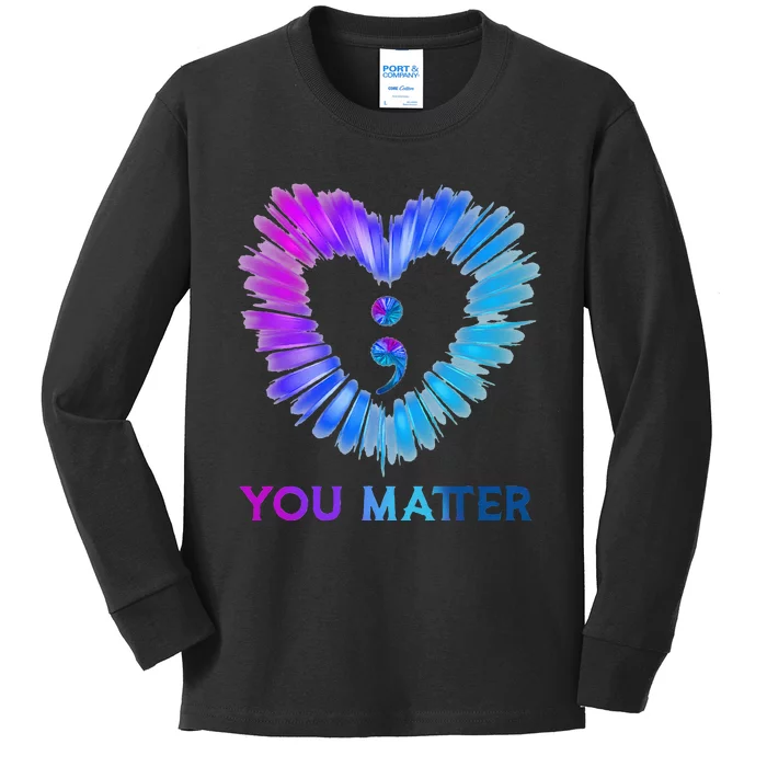 You Matter Suicide Awareness And Prevention Semicolon Heart Kids Long Sleeve Shirt