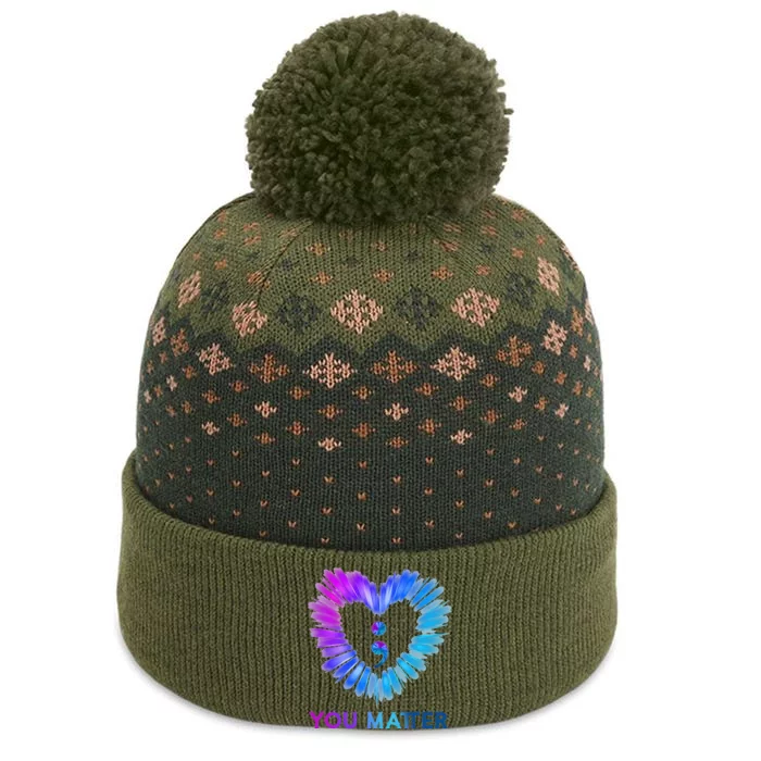 You Matter Suicide Awareness And Prevention Semicolon Heart The Baniff Cuffed Pom Beanie